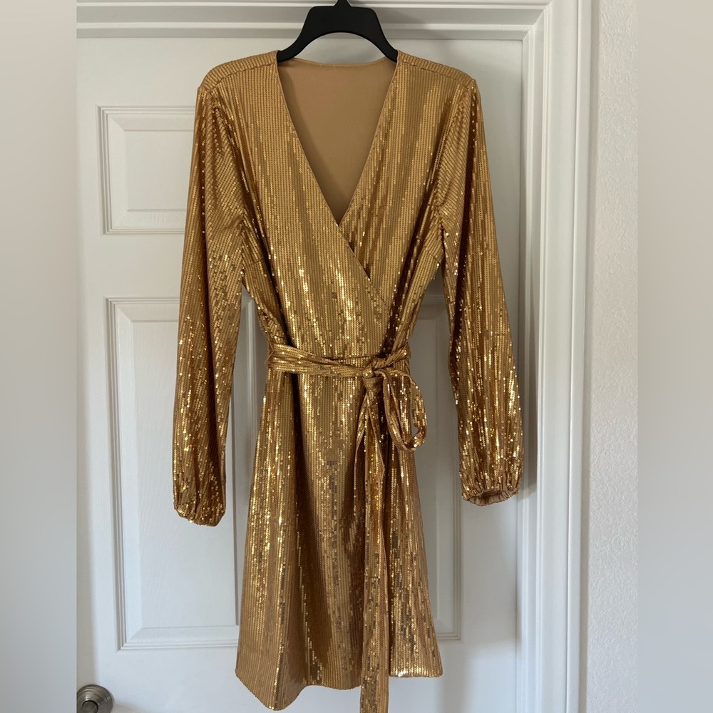 Gold Sequin Long Sleeve Dress